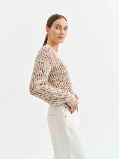 Seaside Open Stitch Sweater in Sand