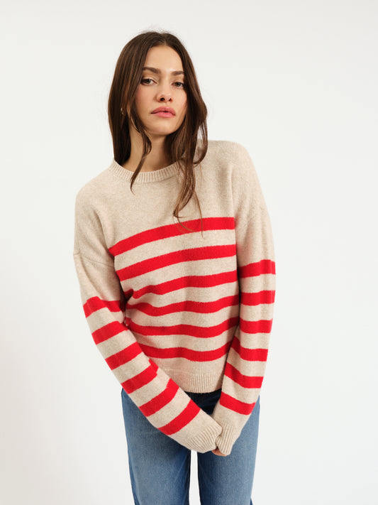 Carlyle Crewneck Sweater in Red Oat Stripe