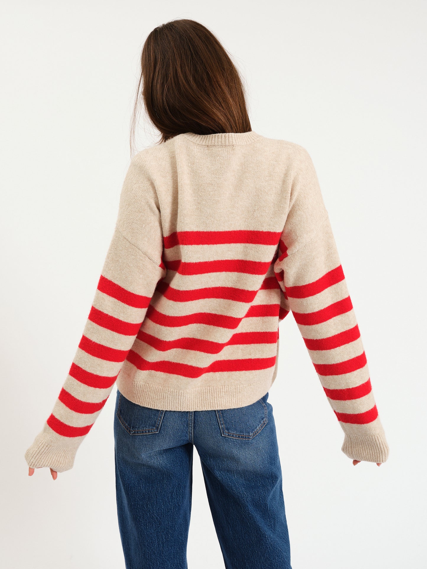 Carlyle Crewneck Sweater in Red Oat Stripe