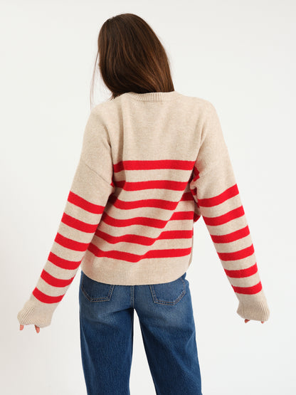 Carlyle Crewneck Sweater in Red Oat Stripe