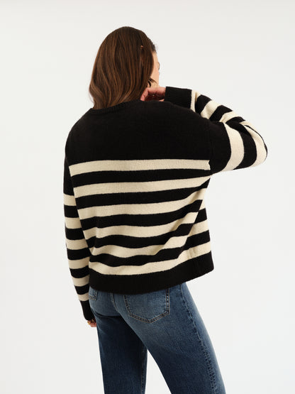 Carlyle Crewneck Sweater in Black Ivory Stripe