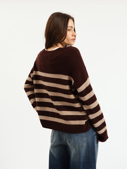 Carlyle Crewneck Sweater in Brown Oat Stripe
