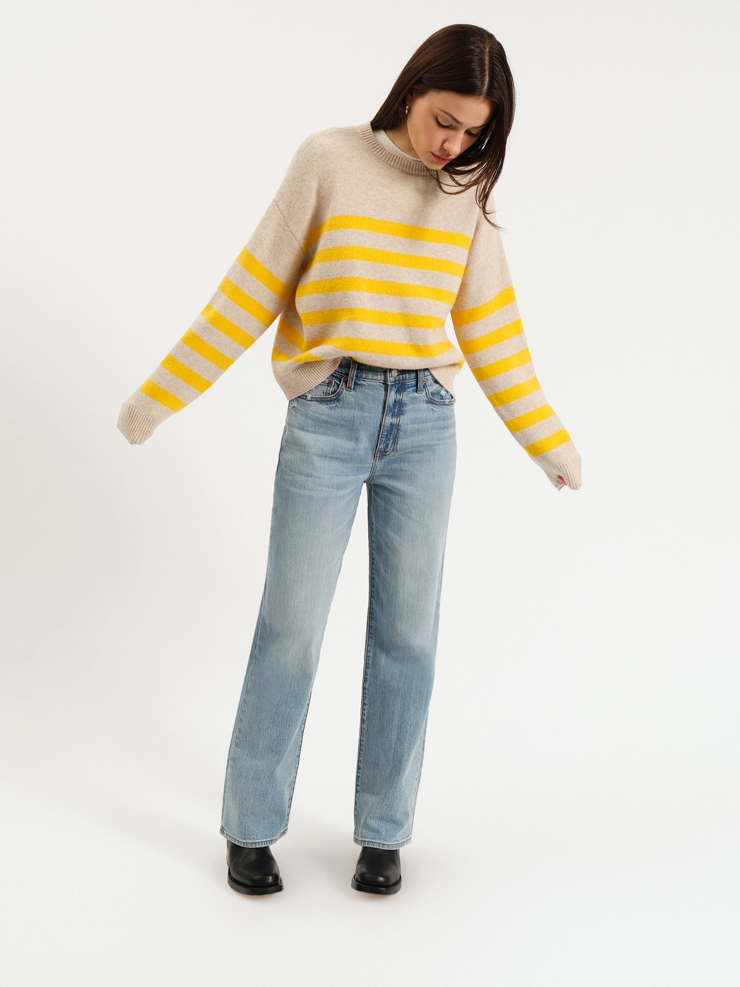 Carlyle Crewneck Sweater in Yellow Cream Stripe