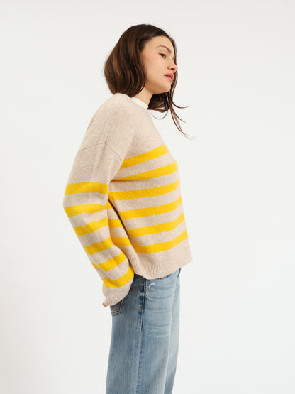 Carlyle Crewneck Sweater in Yellow Cream Stripe