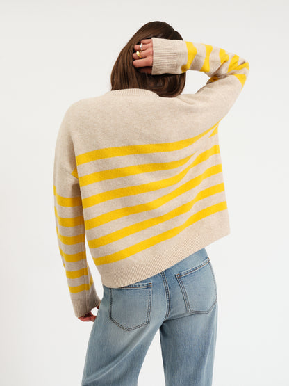 Carlyle Crewneck Sweater in Yellow Cream Stripe