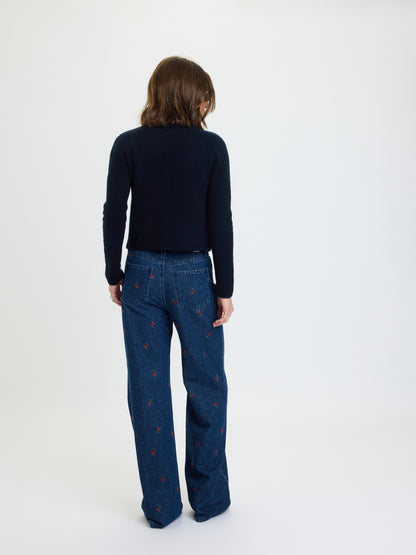 Muse Embroidered Fitted Cardigan in Cherry