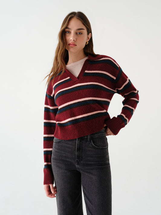 Lyric Collared Sweater in Bordeaux Stripe