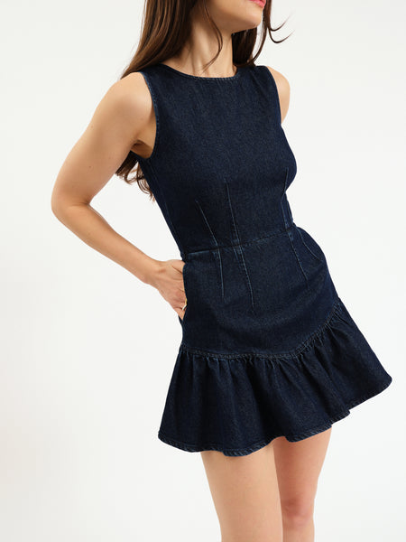dolman daze mini dress Laurel Ruffle in Moonlight Rinse – Denim Size:MED TALL Final Sale Clothing | our Dolly Daze is tree costume for adults