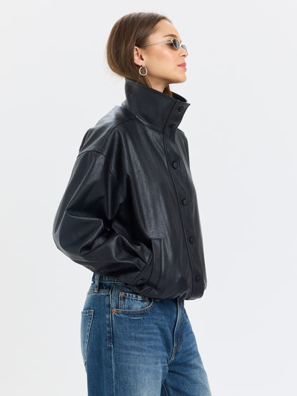 Phantom Funnel Neck Jacket in Black