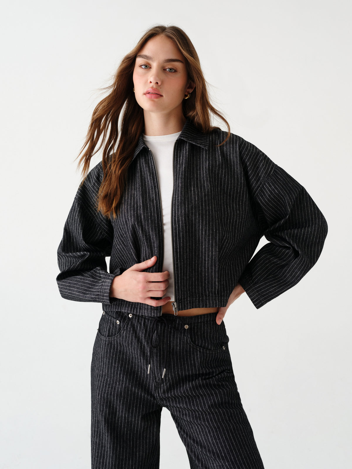 Lucky Bomber Jacket in Black Natural Pinstripe