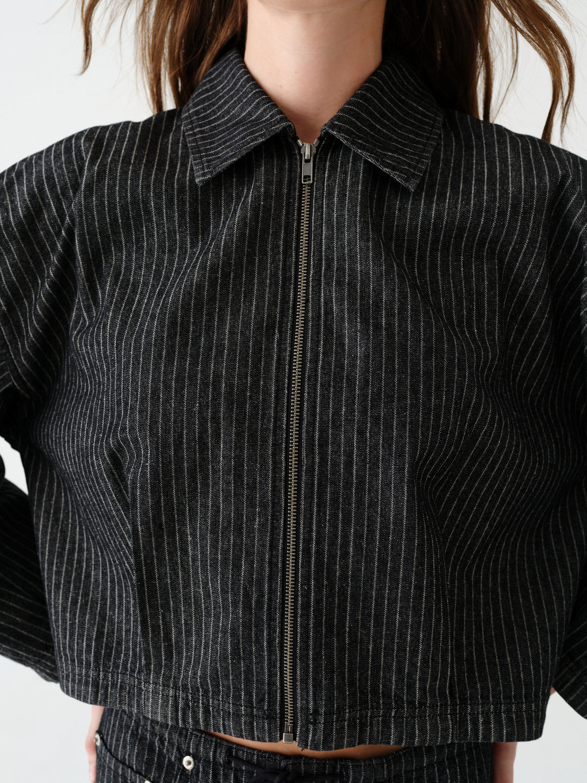 Lucky Bomber Jacket in Black Natural Pinstripe