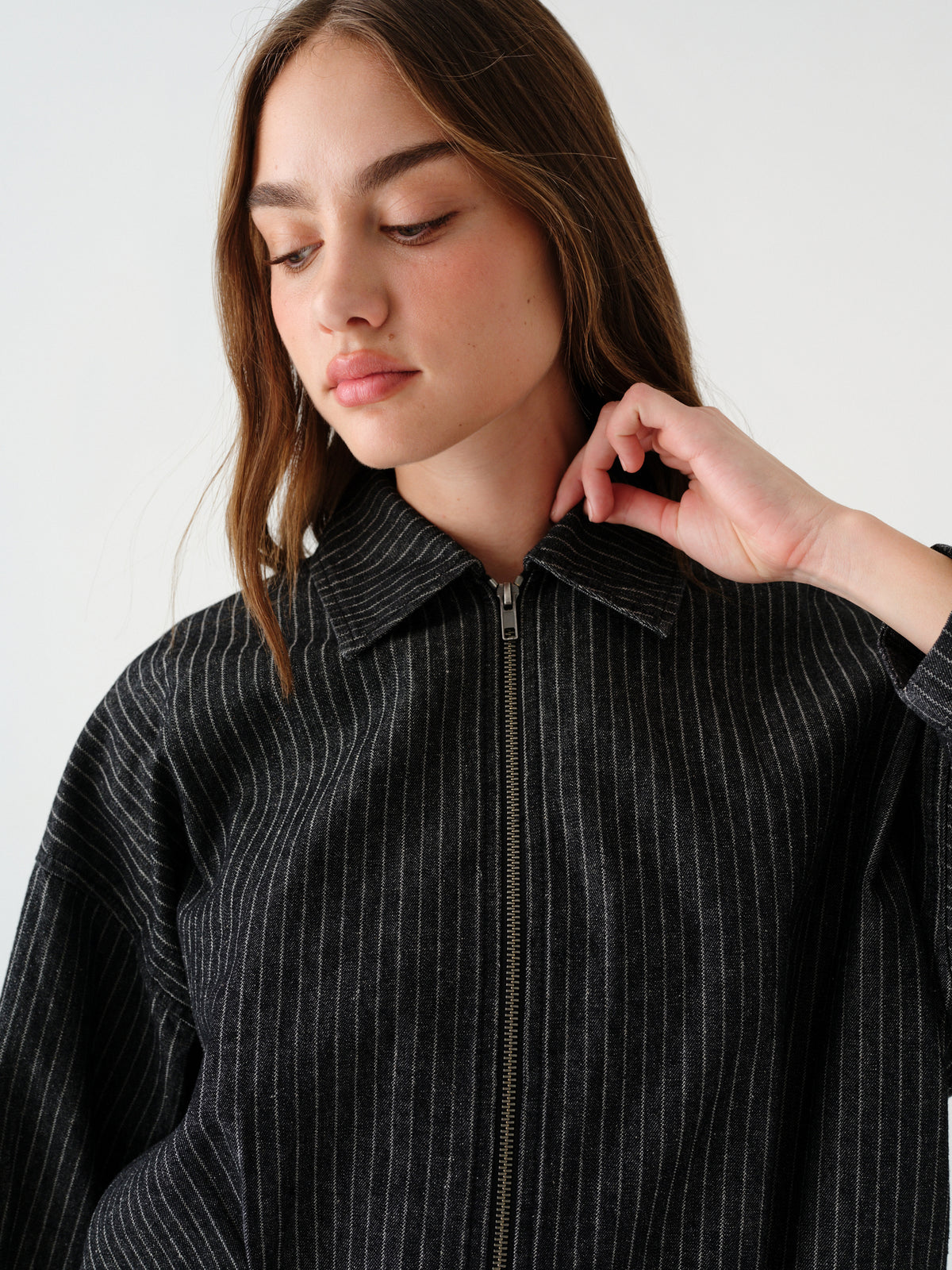 Lucky Bomber Jacket in Black Natural Pinstripe