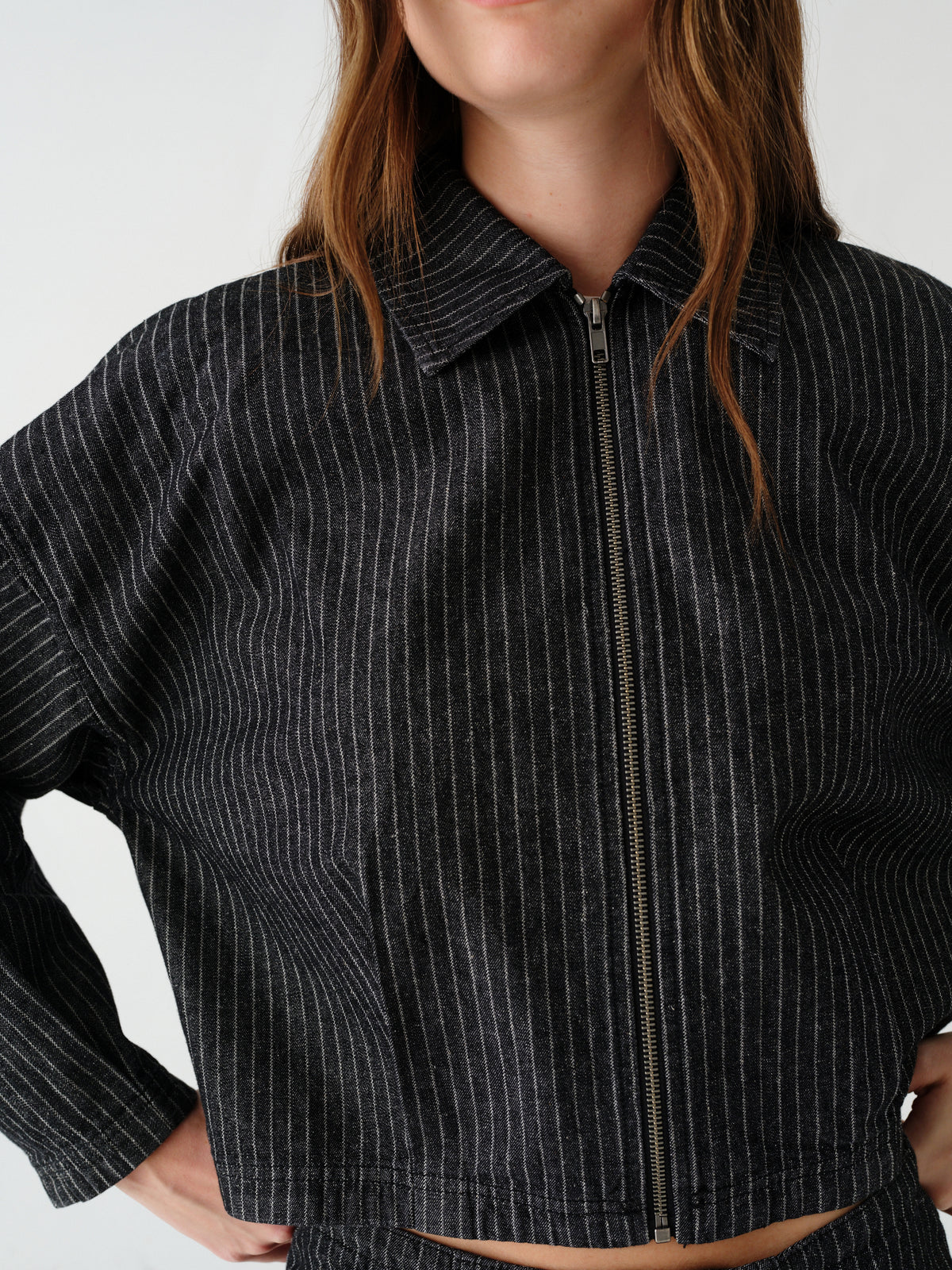 Lucky Bomber Jacket in Black Natural Pinstripe