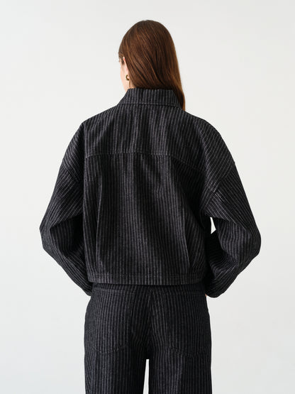 Lucky Bomber Jacket in Black Natural Pinstripe
