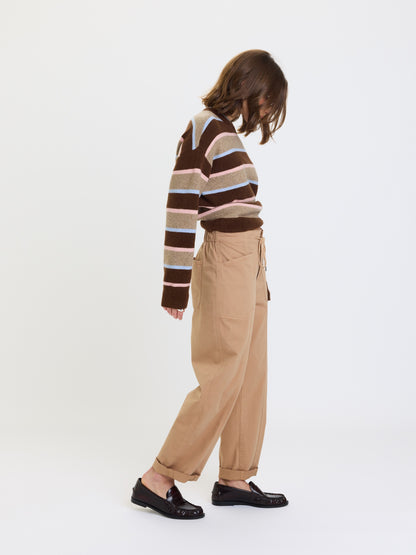 Villa Drawstring Barrel Leg Pant in Latte