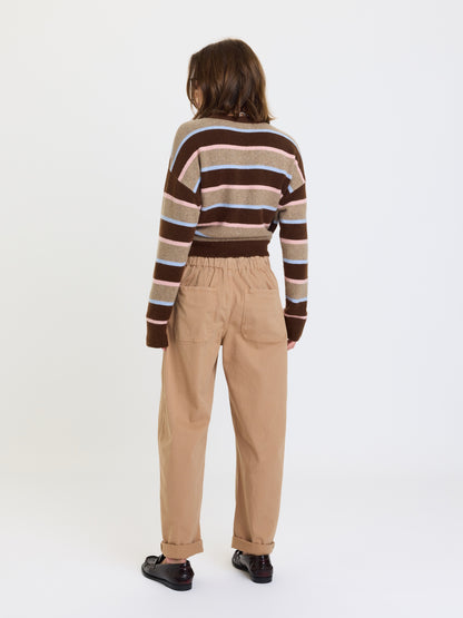 Villa Drawstring Barrel Leg Pant in Latte