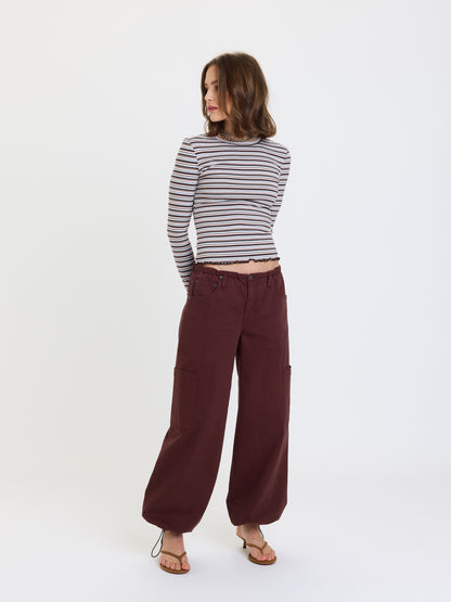 Mirage Mid Rise Cargo Harem in Cherry Cola