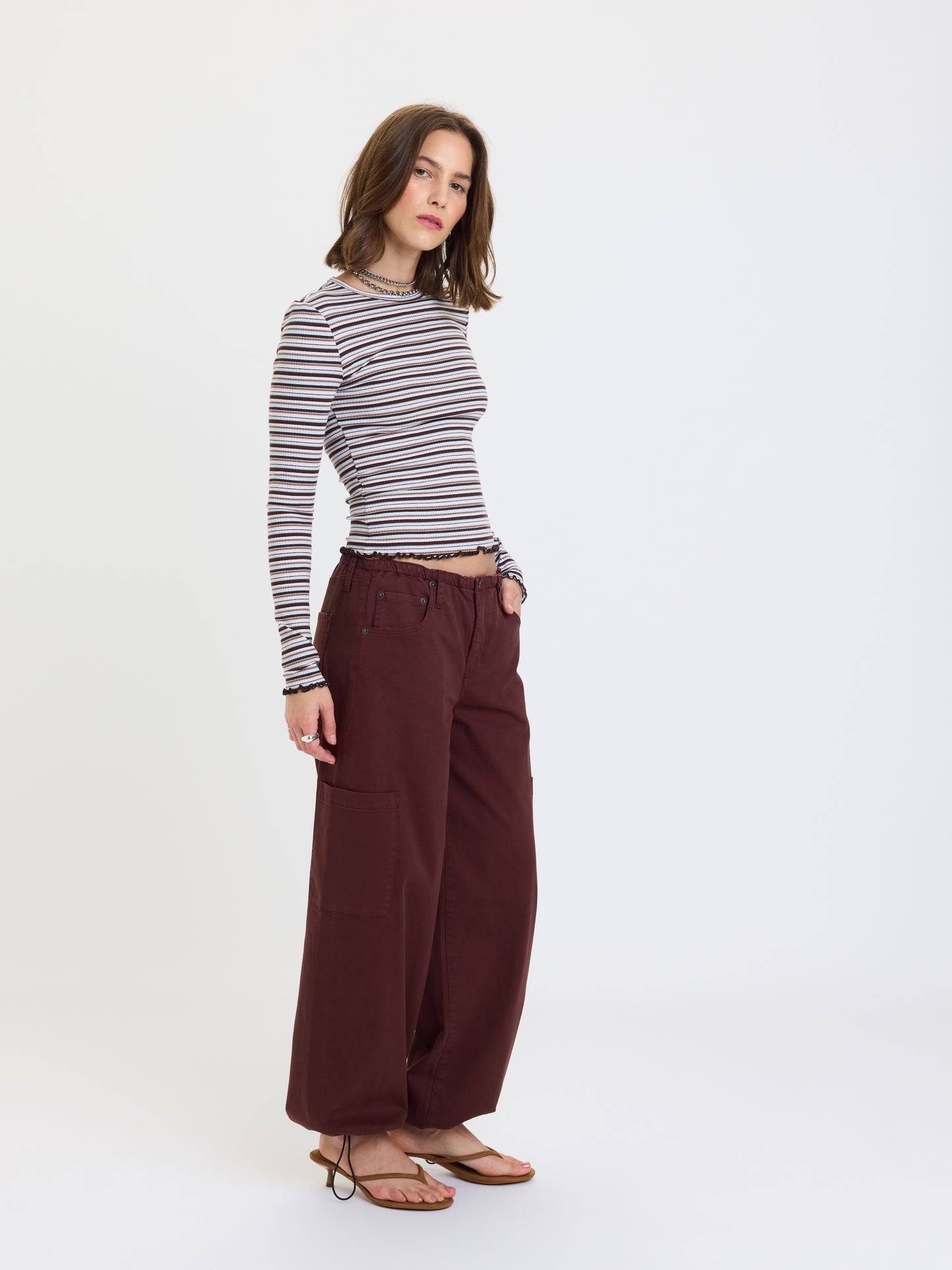 Mirage Mid Rise Cargo Harem in Cherry Cola