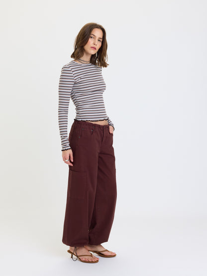 Mirage Mid Rise Cargo Harem in Cherry Cola