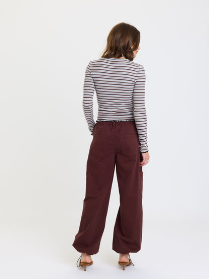 Mirage Mid Rise Cargo Harem in Cherry Cola