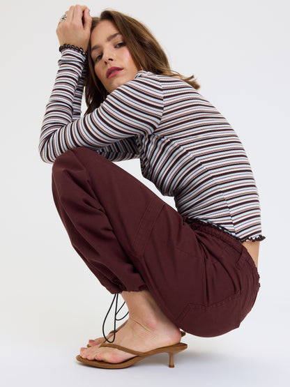 Mirage Mid Rise Cargo Harem in Cherry Cola