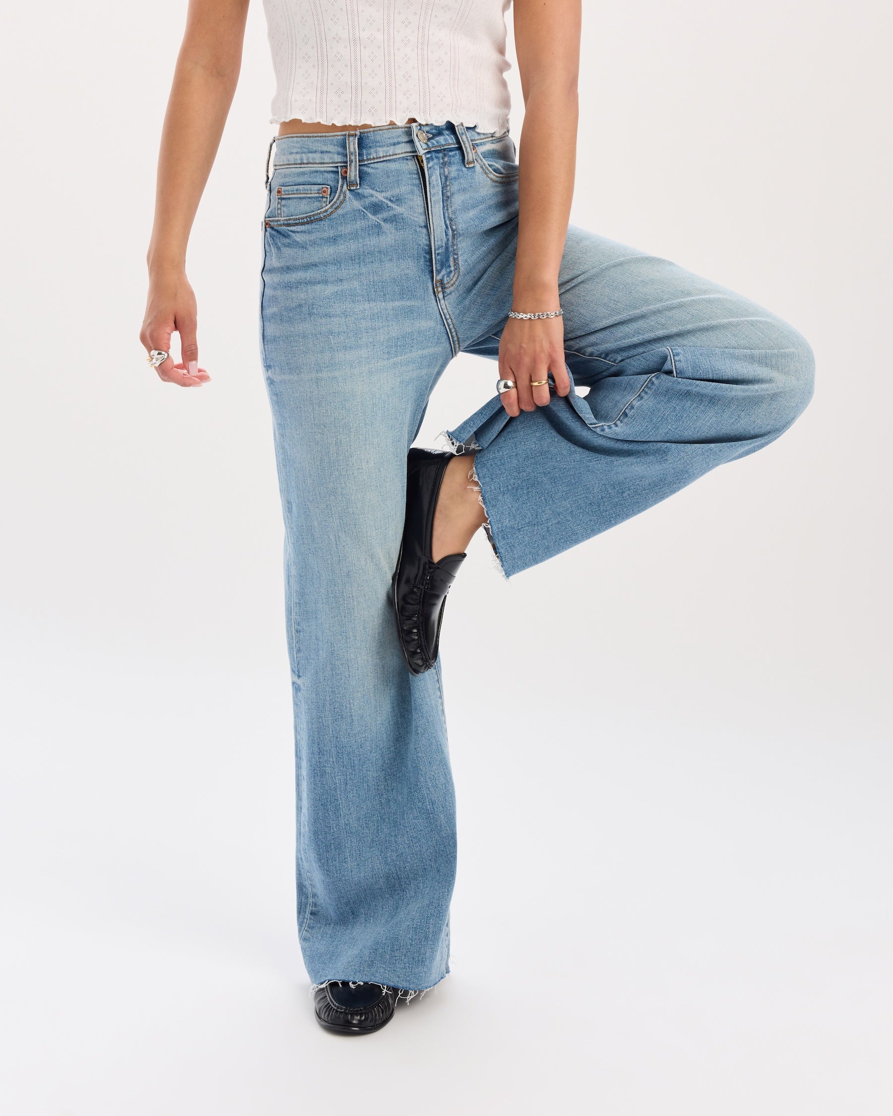 Far Out High Rise Wide in Fools Gold – Daze Denim