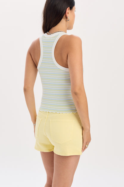 Astra Racerback Tank Top in Lemon Striple