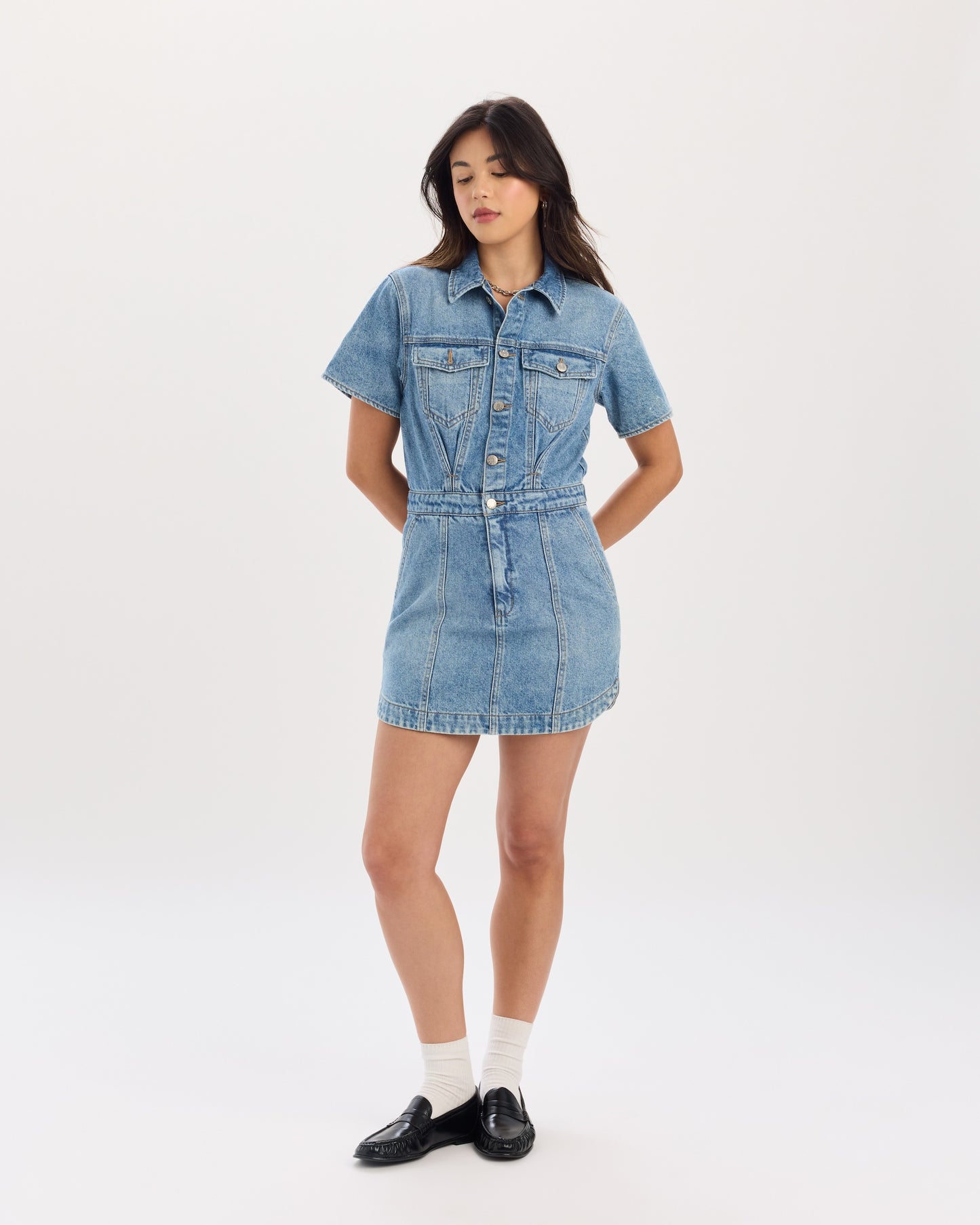 denim dress size 26 1940s Denim Snap Dress | Size | Bust 40 | Waist 26-27 | Lite Blue Denim | Cotton | Rockabilly | Western | Vintage VTG