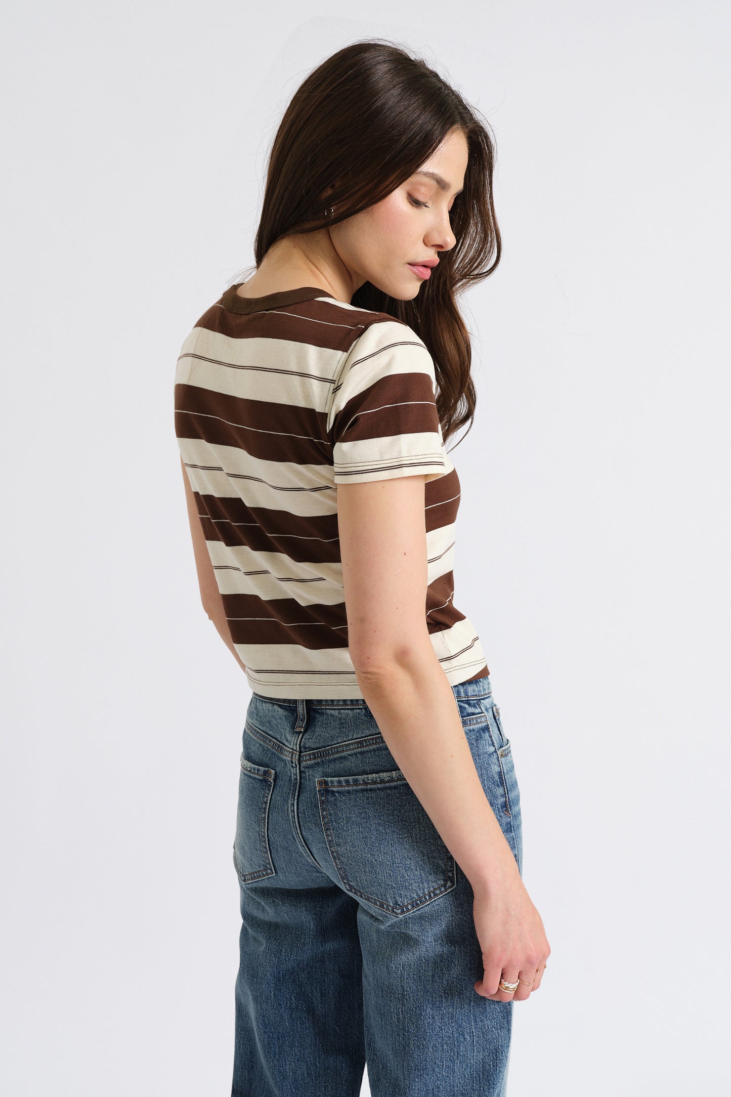 Zuma Crew Neck Tee in Chocolate Stripe