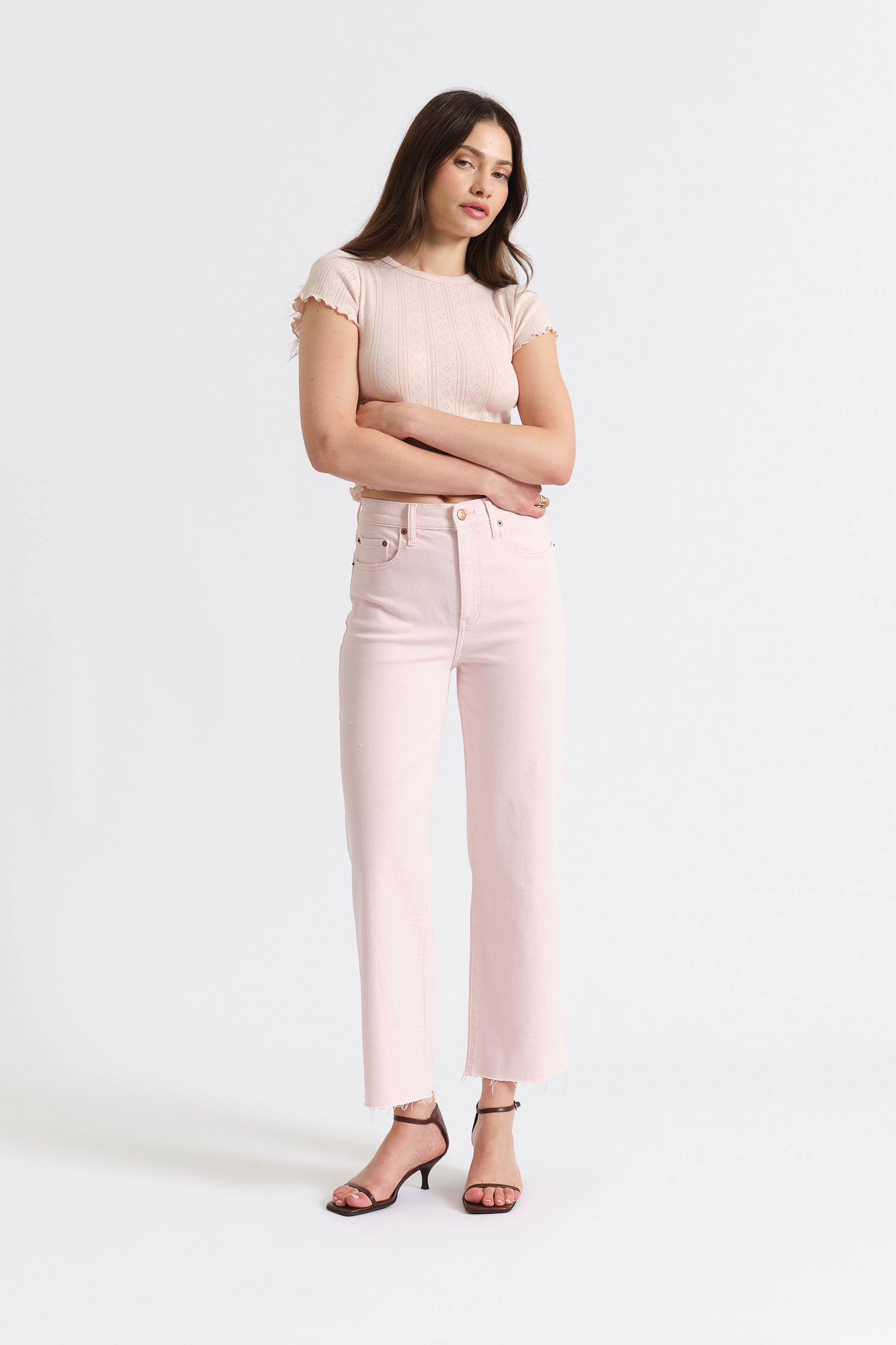 Pleaser High Rise Wide Ankle in Think Pink – Daze Denim