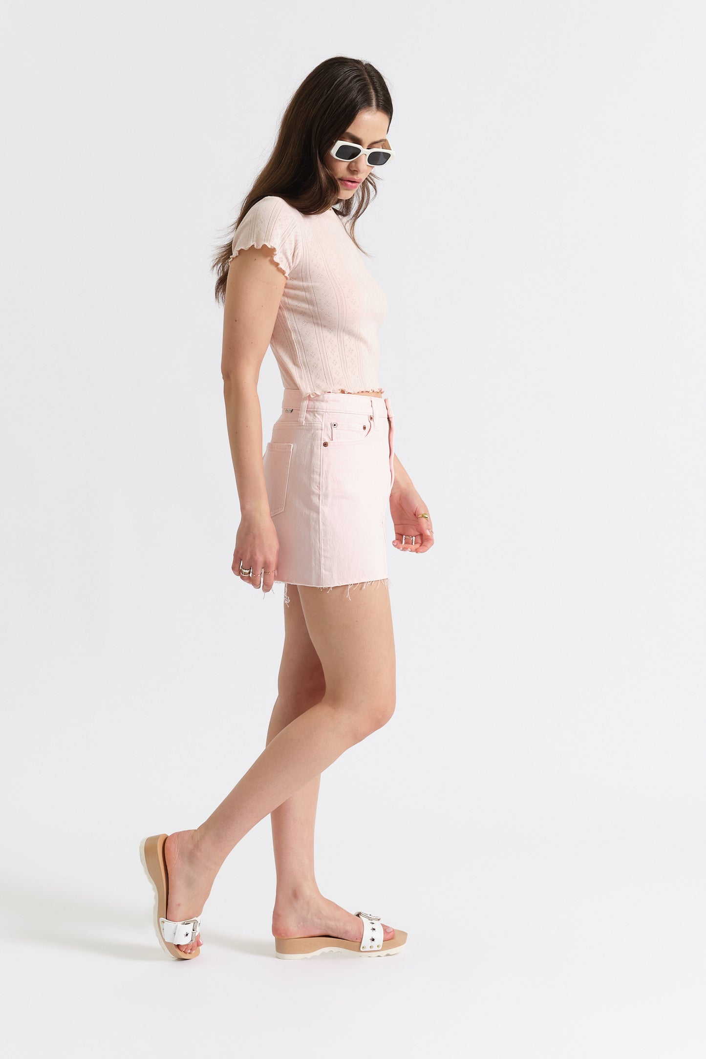 Malibu Mini Mid Waist Mini Skirt in Think Pink