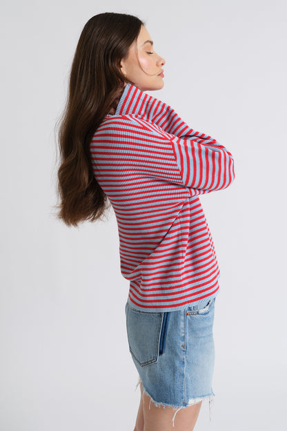 Carlyle Everyday Daze Crewneck Sweater in Poppy Stripe