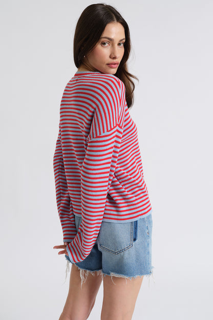 Carlyle Everyday Daze Crewneck Sweater in Poppy Stripe