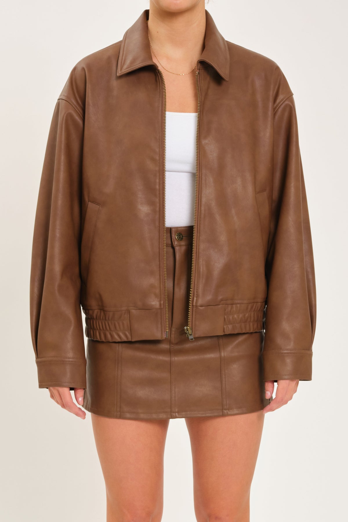 Icon Alt Leather Bomber in Vintage Sable