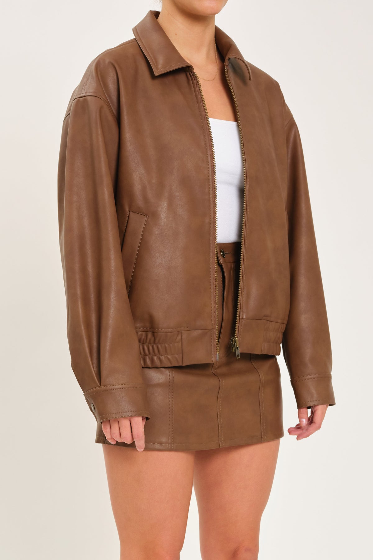 Icon Alt Leather Bomber in Vintage Sable