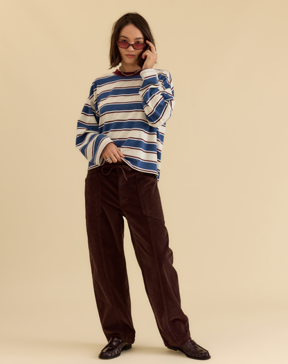 Villa Drawstring Barrel Leg Pant in Chocolate