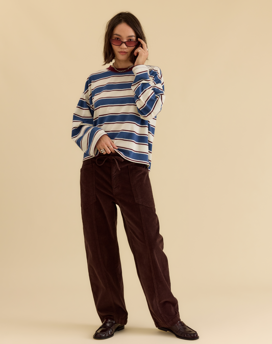 Villa Drawstring Barrel Leg Pant in Chocolate