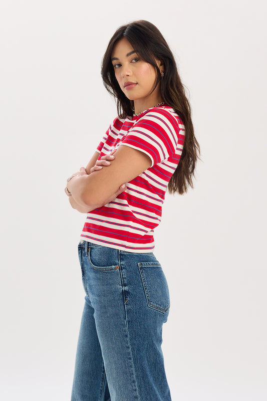 Zuma Crew Neck Tee in Scarlet Stripe