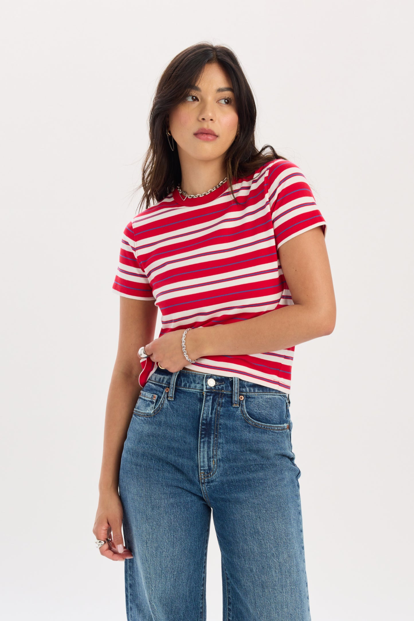 Zuma Crew Neck Tee in Scarlet Stripe