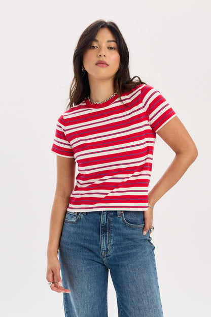 Zuma Crew Neck Tee in Scarlet Stripe