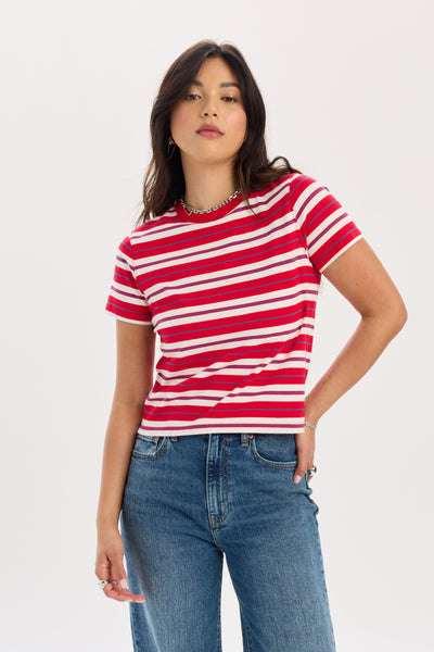 Zuma Crew Neck Tee in Scarlet Stripe – Daze Denim