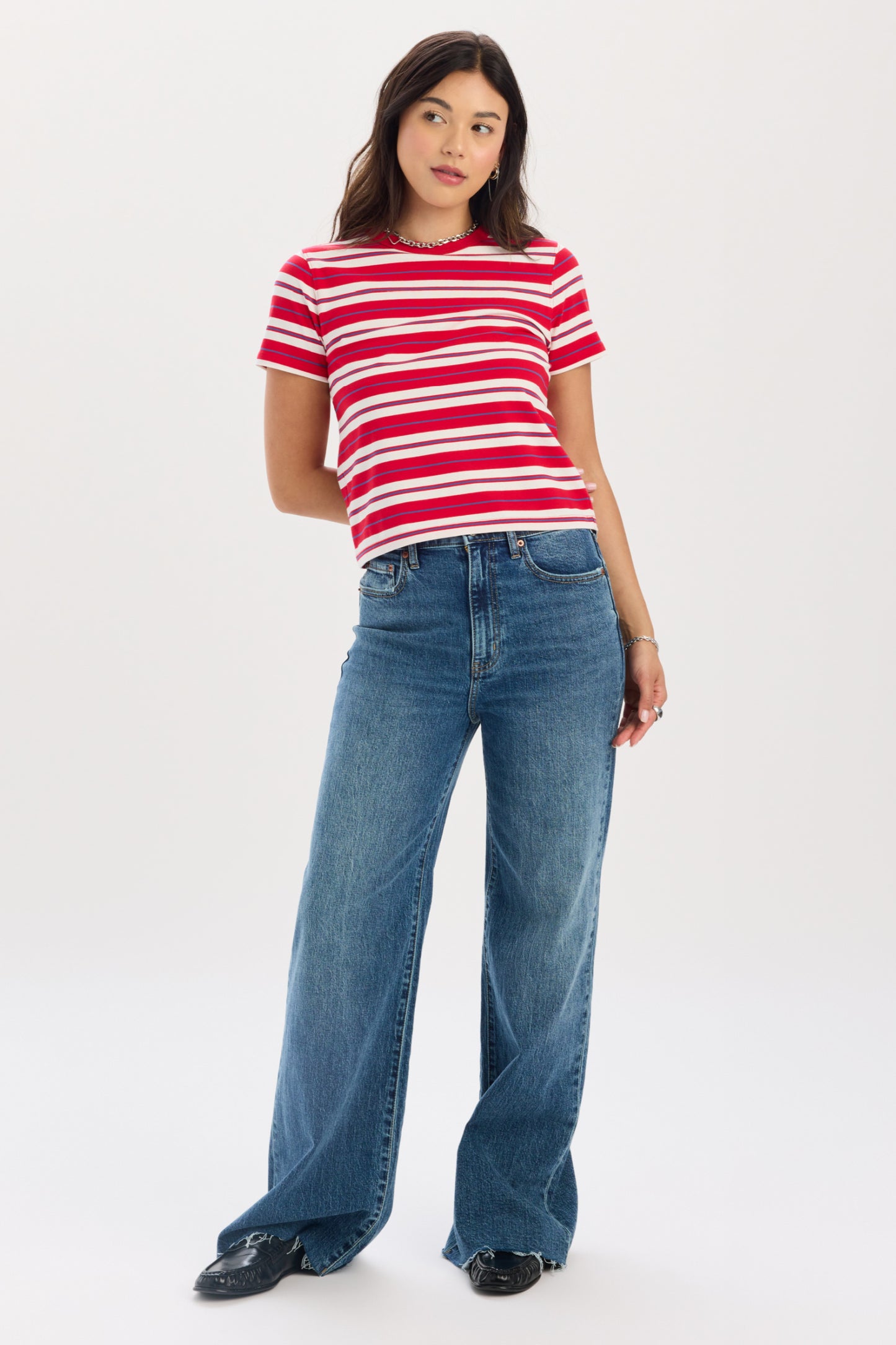 Zuma Crew Neck Tee in Scarlet Stripe