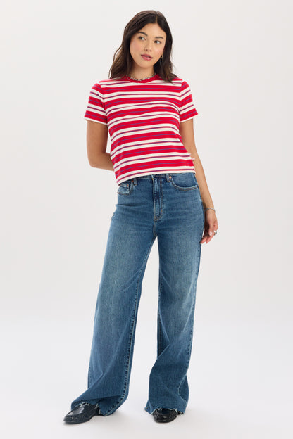 Zuma Crew Neck Tee in Scarlet Stripe