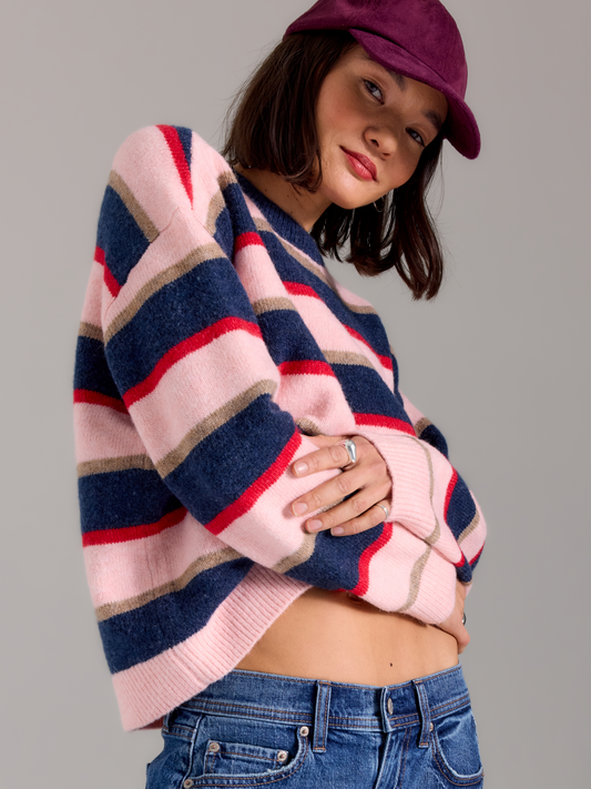 Carlyle Everyday Crewneck in Coral Stripe