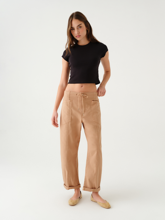 Villa Drawstring Barrel Leg Pant in Latte