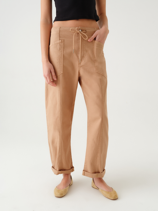Villa Drawstring Barrel Leg Pant in Latte