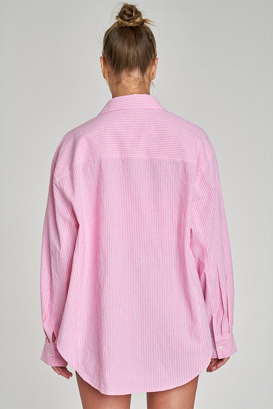 The Boyfriend Button Up in Pink Slip Stripe